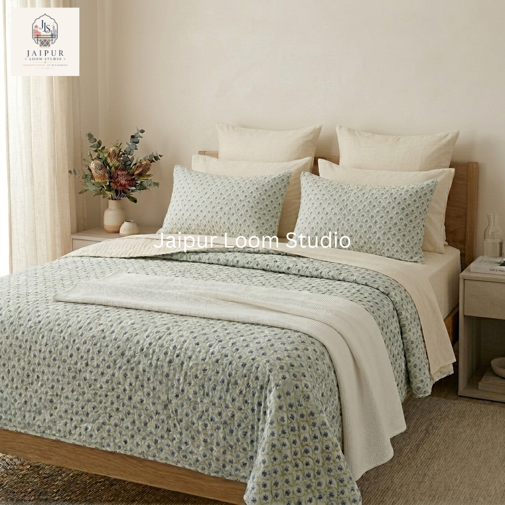 Azure Elephant - Jaipur Hand Block Print 100% Cotton Reversible Quilt Cover Set