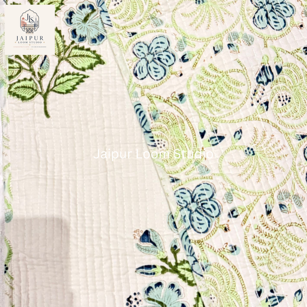 Reversible Sage Green Floral and Paisley Luxe Quilted 100% Cotton Table Runner
