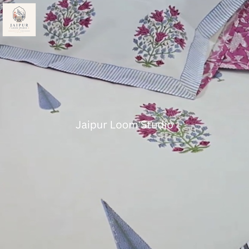 Mughal Bloom - Jaipur Hand Block Print 100% Cotton Fitted Bedsheet Set