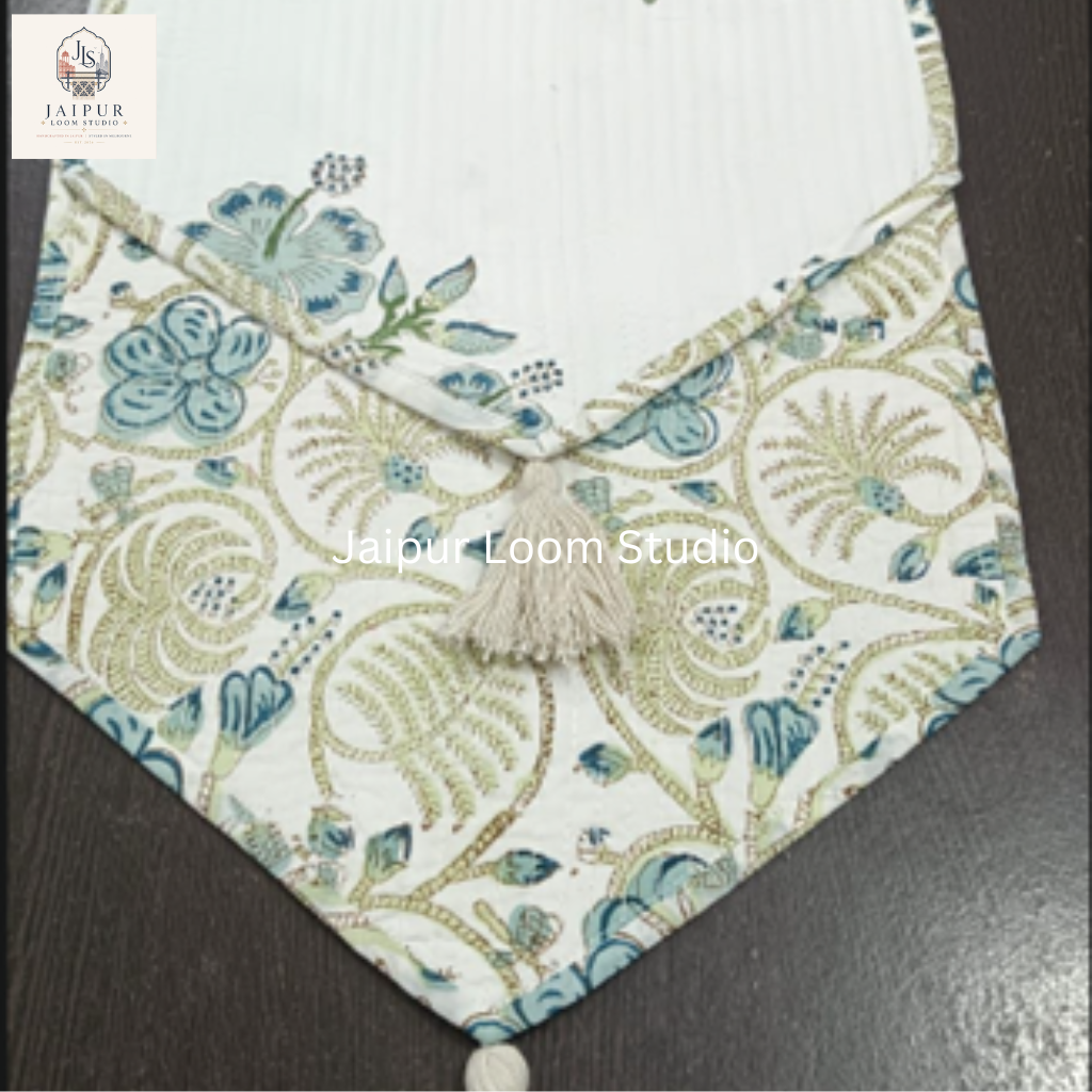 Reversible Sage Green Floral and Paisley Luxe Quilted 100% Cotton Table Runner