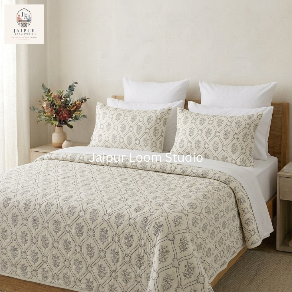 Ruby Flora - Jaipur Hand Block Print 100% Cotton Reversible Quilt Cover Set