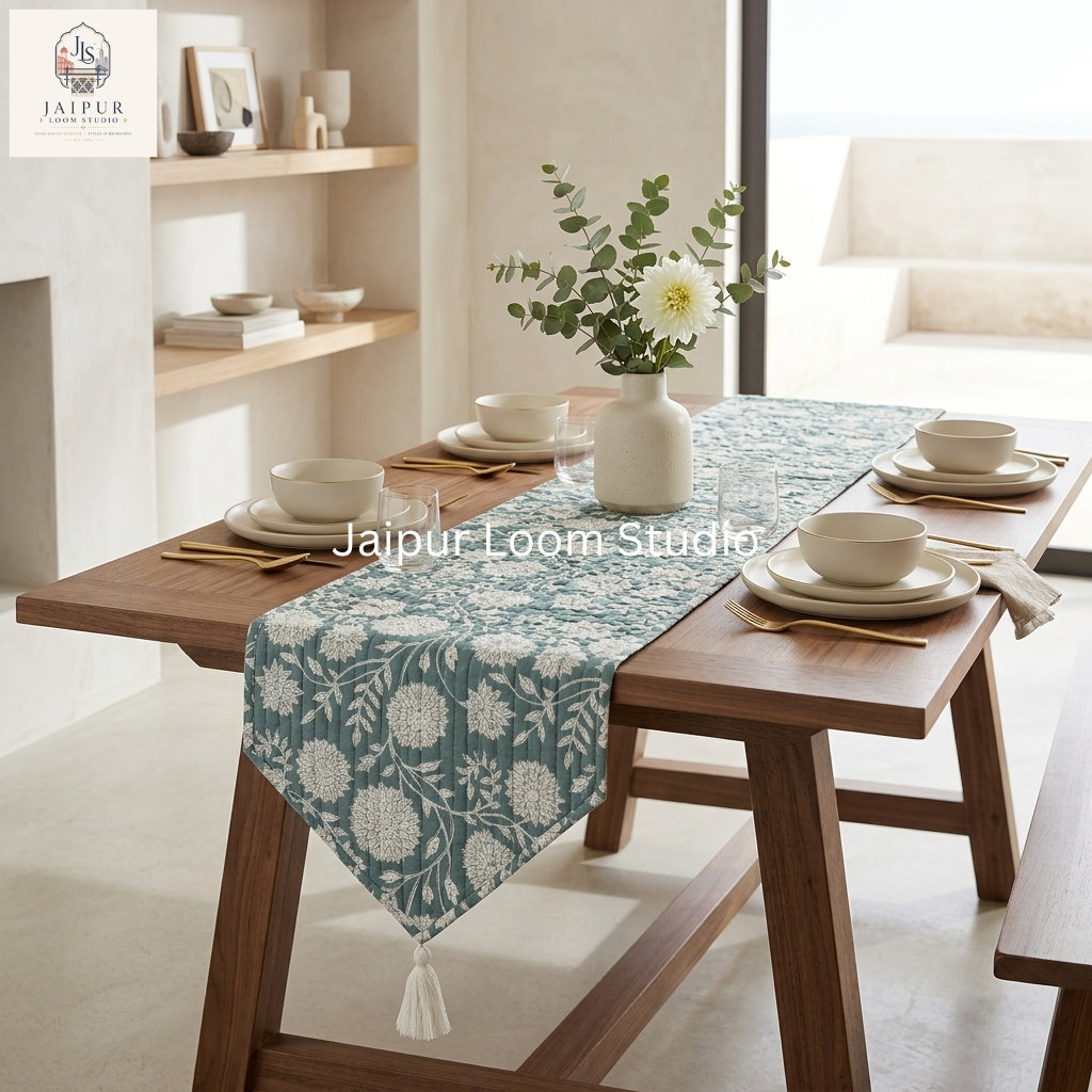 Reversible Palmera Jaipur Quilted 100% Cotton Table Runner