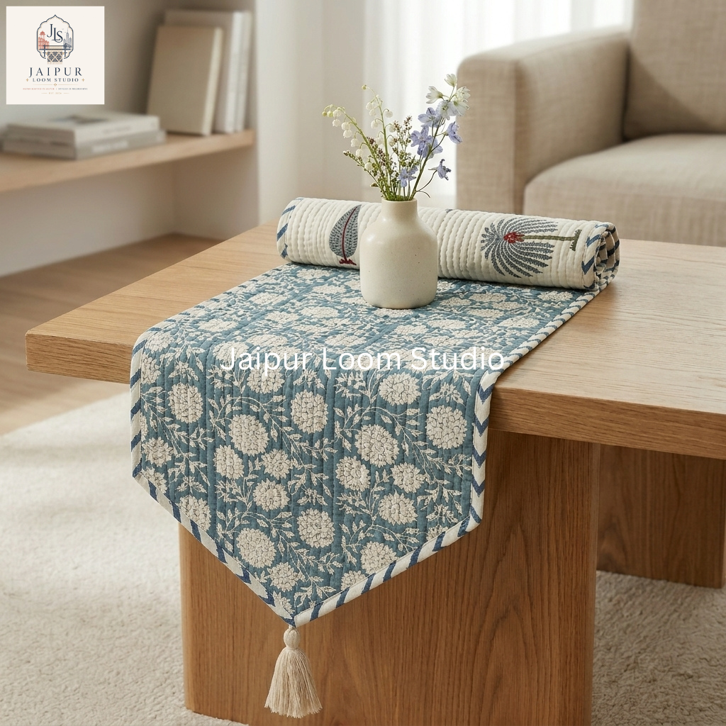 Reversible Palmera Jaipur Quilted 100% Cotton Table Runner