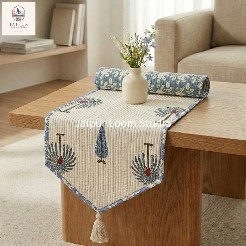 Reversible Palmera Jaipur Quilted 100% Cotton Table Runner