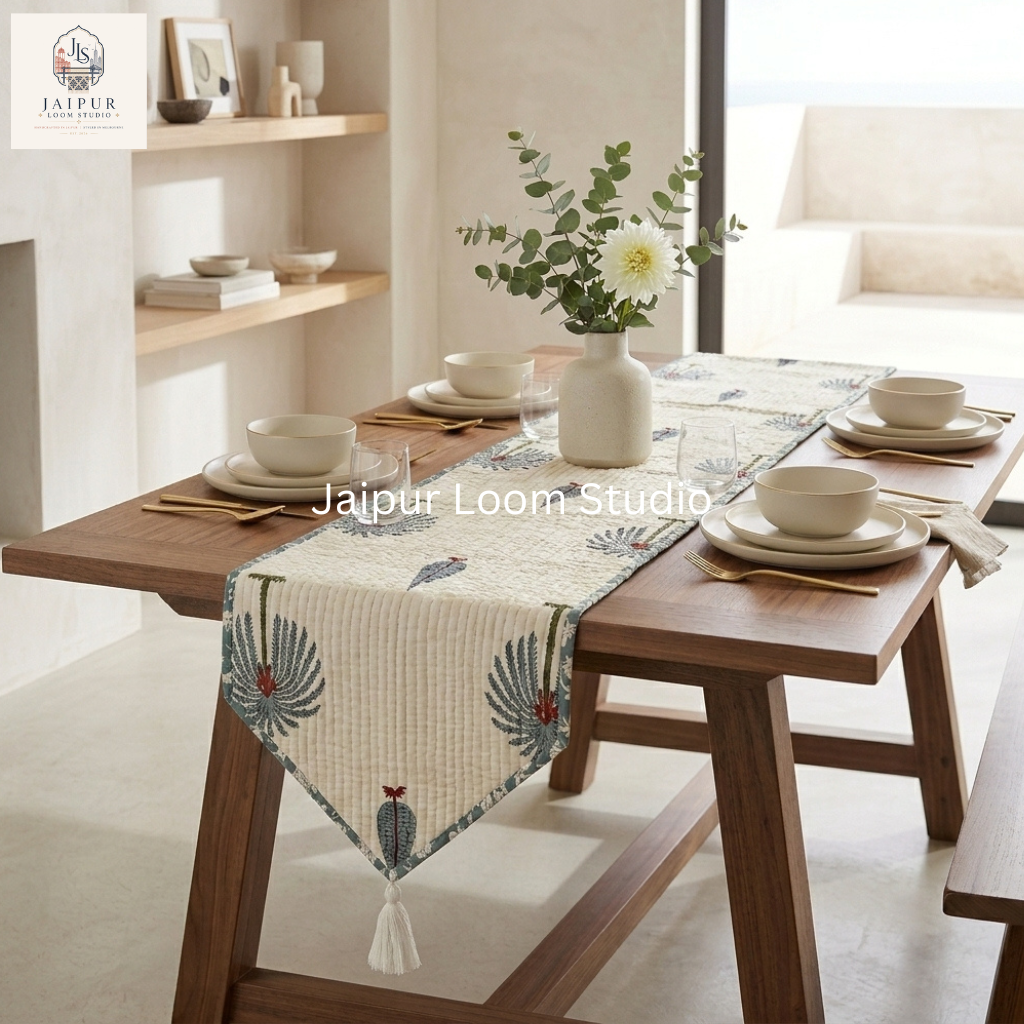 Reversible Palmera Jaipur Quilted 100% Cotton Table Runner
