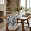 Reversible Indigo Chevron and Botanical Floral Quilted 100% Cotton Table Runner