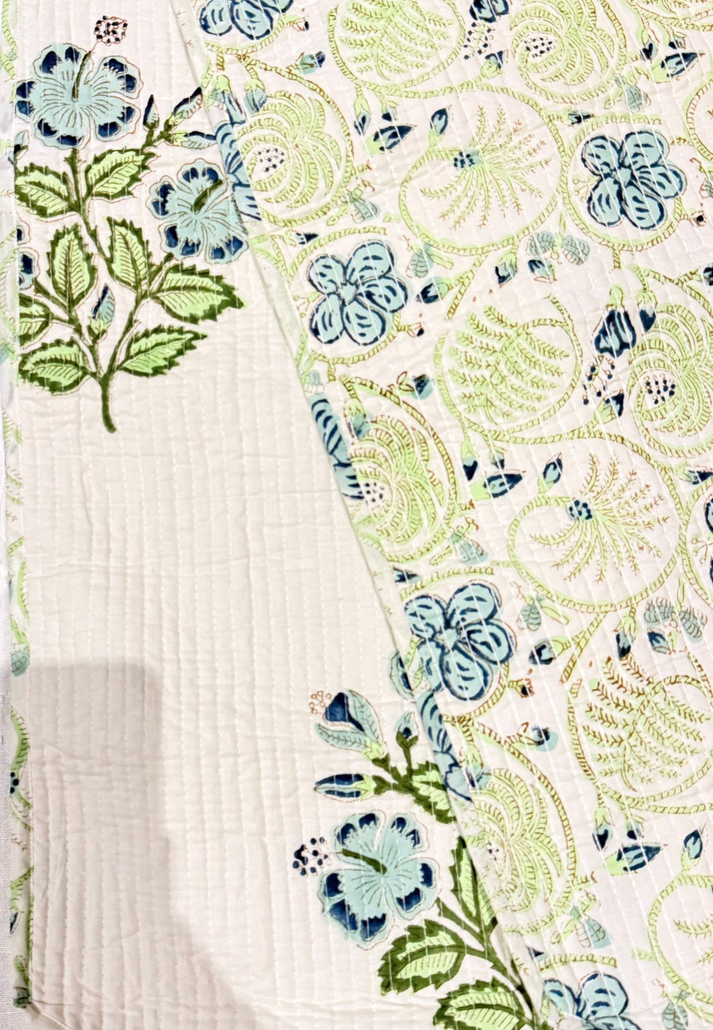 Reversible Sage Green Floral and Paisley Luxe Quilted 100% Cotton Table Runner