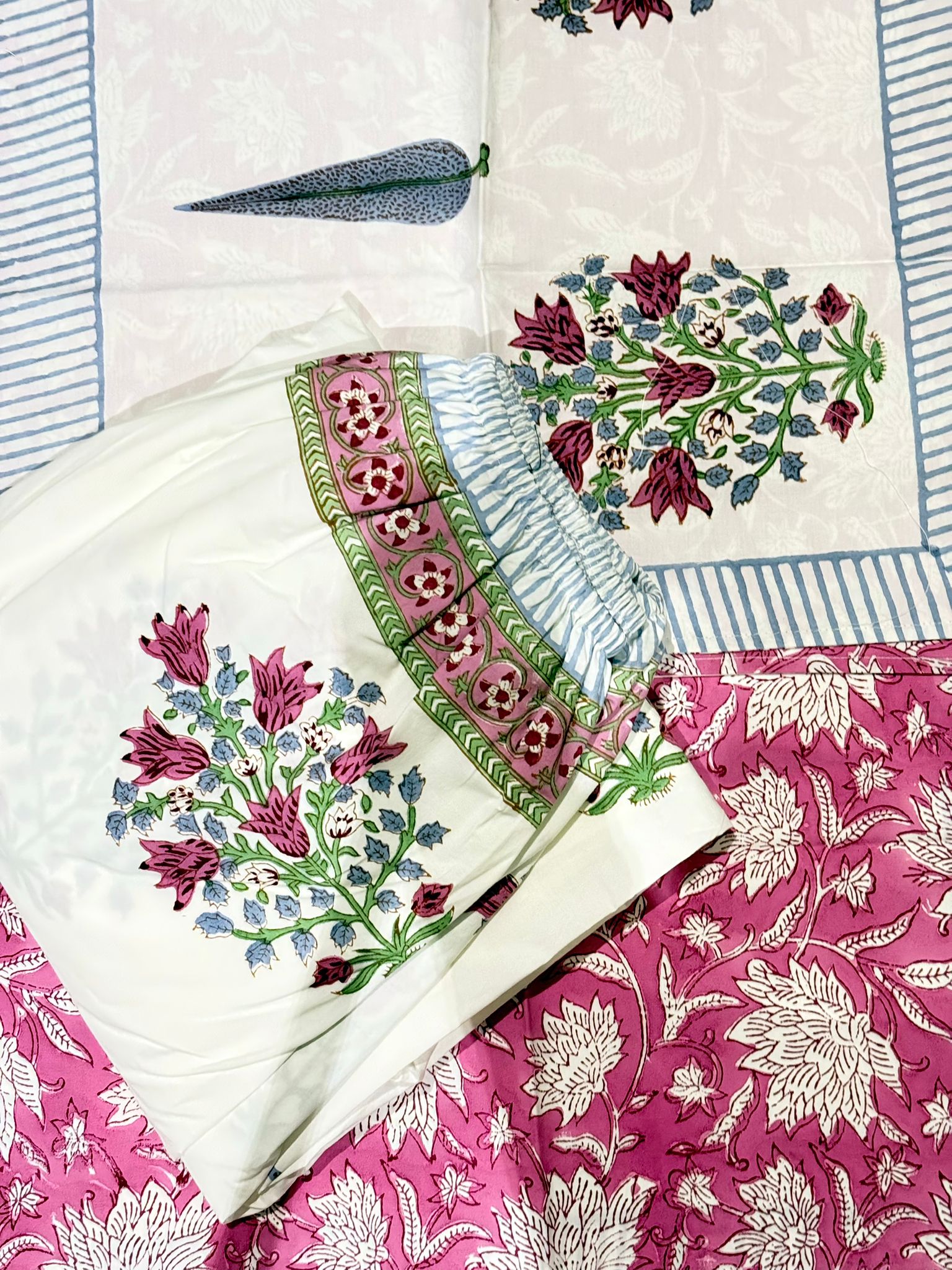 Mughal Bloom - Jaipur Hand Block Print 100% Cotton Fitted Bedsheet Set