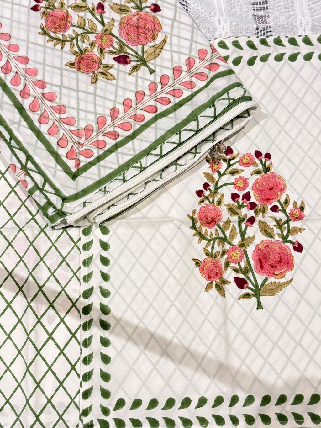 Rose Garden - Jaipur Hand Block Print 100% Cotton Reversible Quilt Cover Set