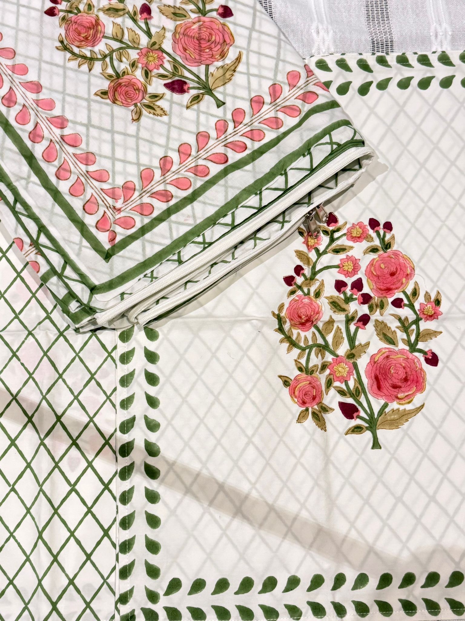 Rose Garden - Jaipur Hand Block Print 100% Cotton Reversible Quilt Cover Set