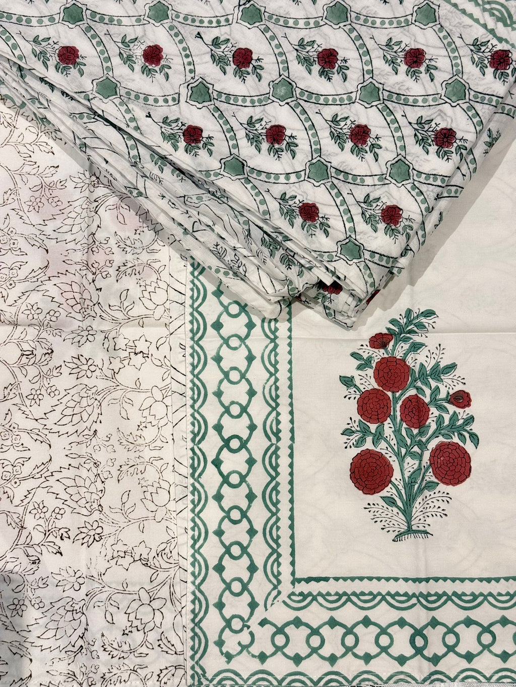 Ruby Flora - Jaipur Hand Block Print 100% Cotton Reversible Quilt Cover Set