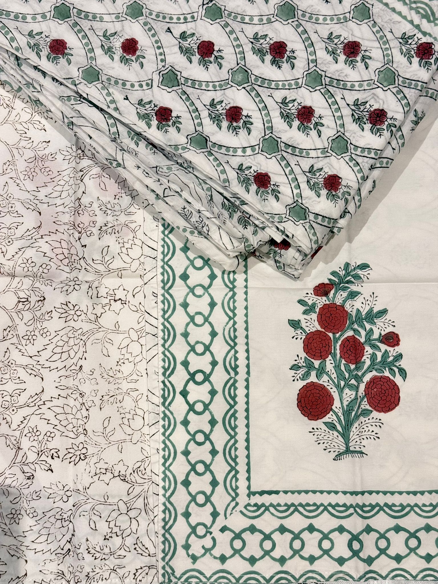 Ruby Flora - Jaipur Hand Block Print 100% Cotton Reversible Quilt Cover Set