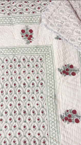 Jaipur Hand Block Print 100% Cotton Rose Lattice Fabric Detail