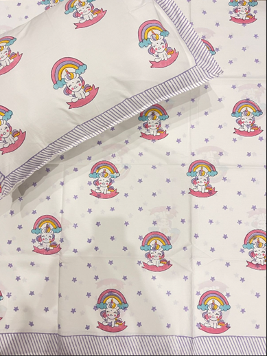 Magical Unicorns and Rainbows 100% Cotton Bedsheet Set - Flat Lay