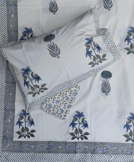 Jaipur Hand Block Print Slate Blue Floral Bedding Detail