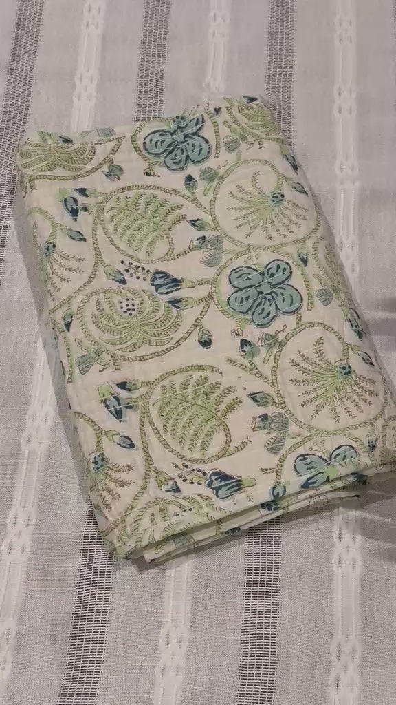 Reversible Sage Green Floral and Paisley Luxe Quilted 100% Cotton Table Runner