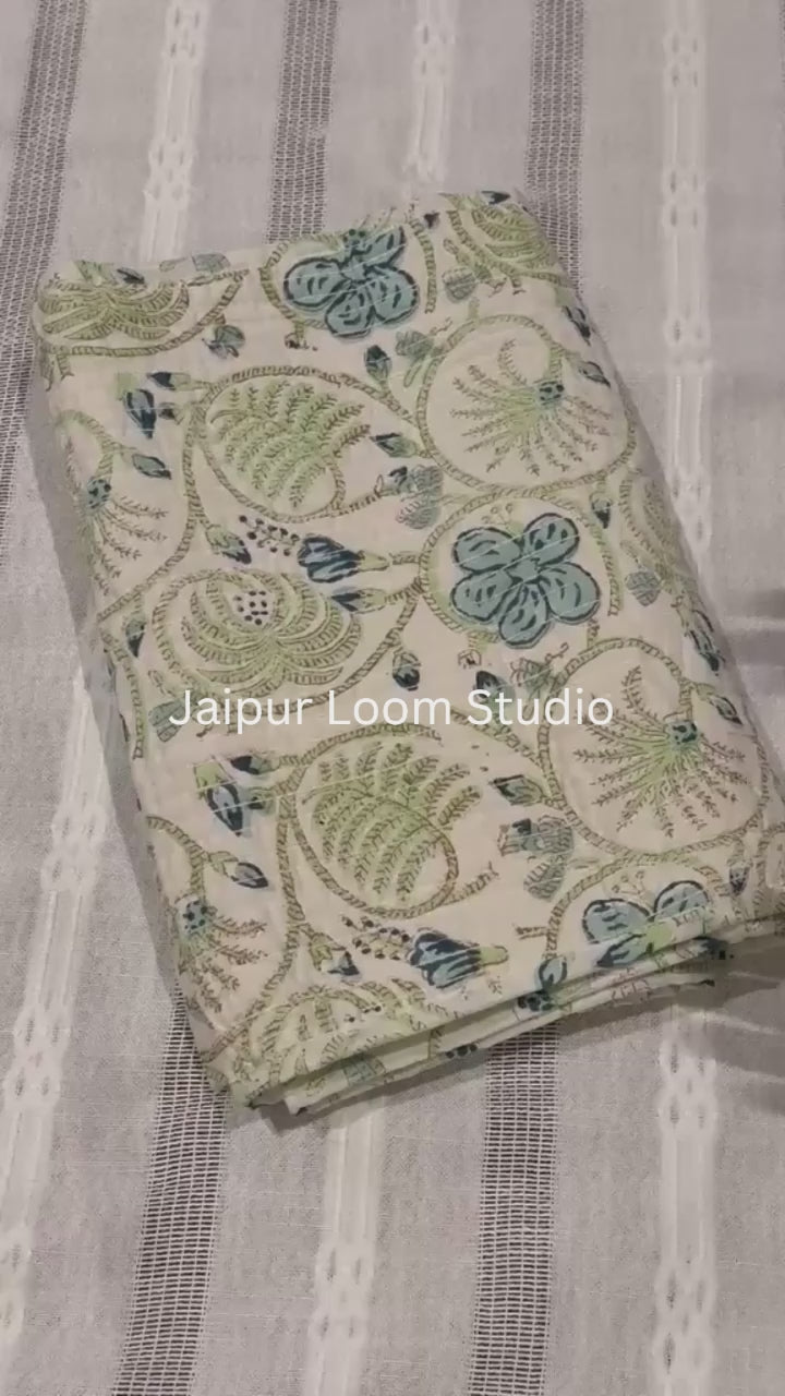 Reversible Sage Green Floral and Paisley Luxe Quilted 100% Cotton Table Runner