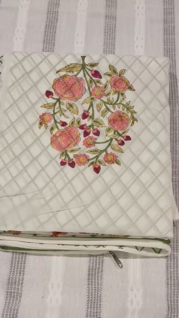 Rose Garden - Jaipur Hand Block Print 100% Cotton Reversible Quilt Cover Set
