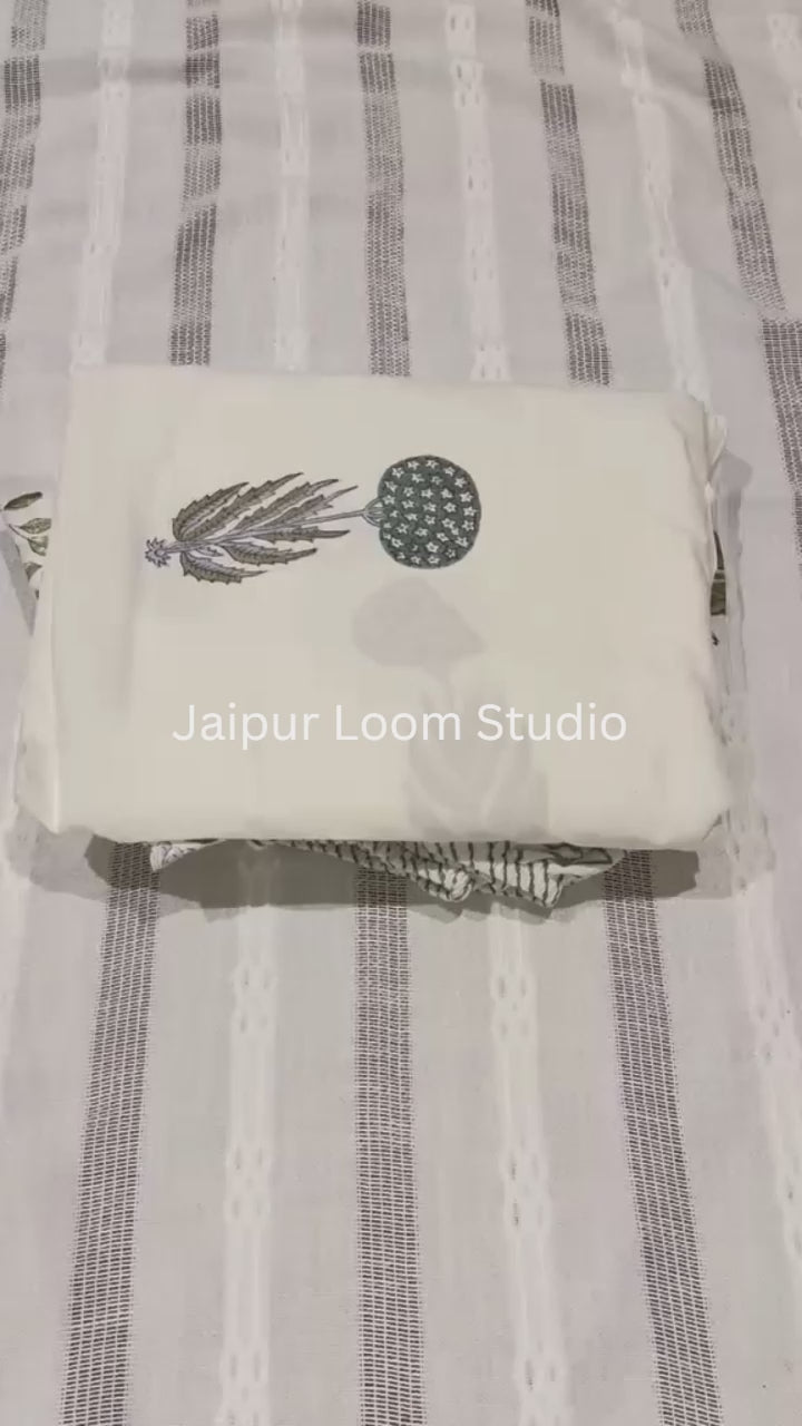 Blue Botanica - Jaipur Hand Block Print 100% Cotton Fitted Bedsheet Set