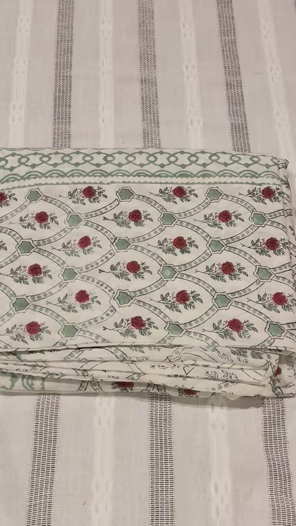 Ruby Flora - Jaipur Hand Block Print 100% Cotton Reversible Quilt Cover Set