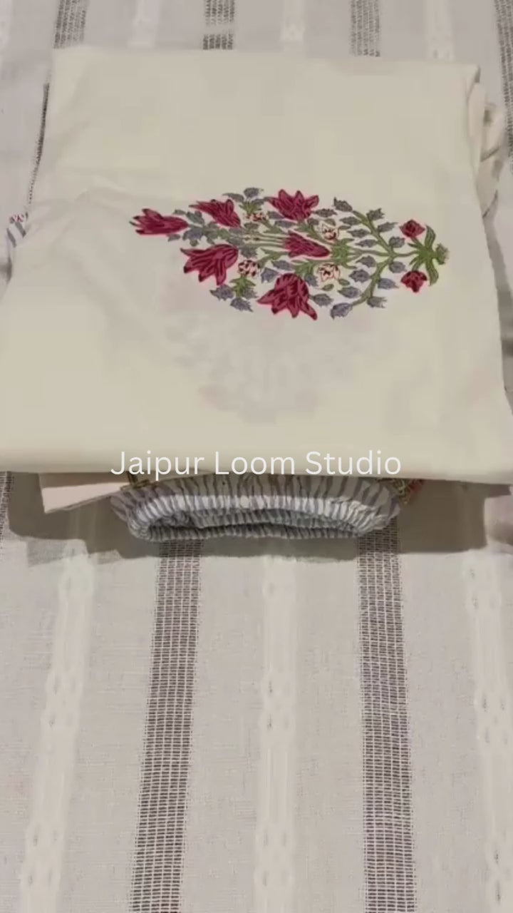 Mughal Bloom - Jaipur Hand Block Print 100% Cotton Fitted Bedsheet Set
