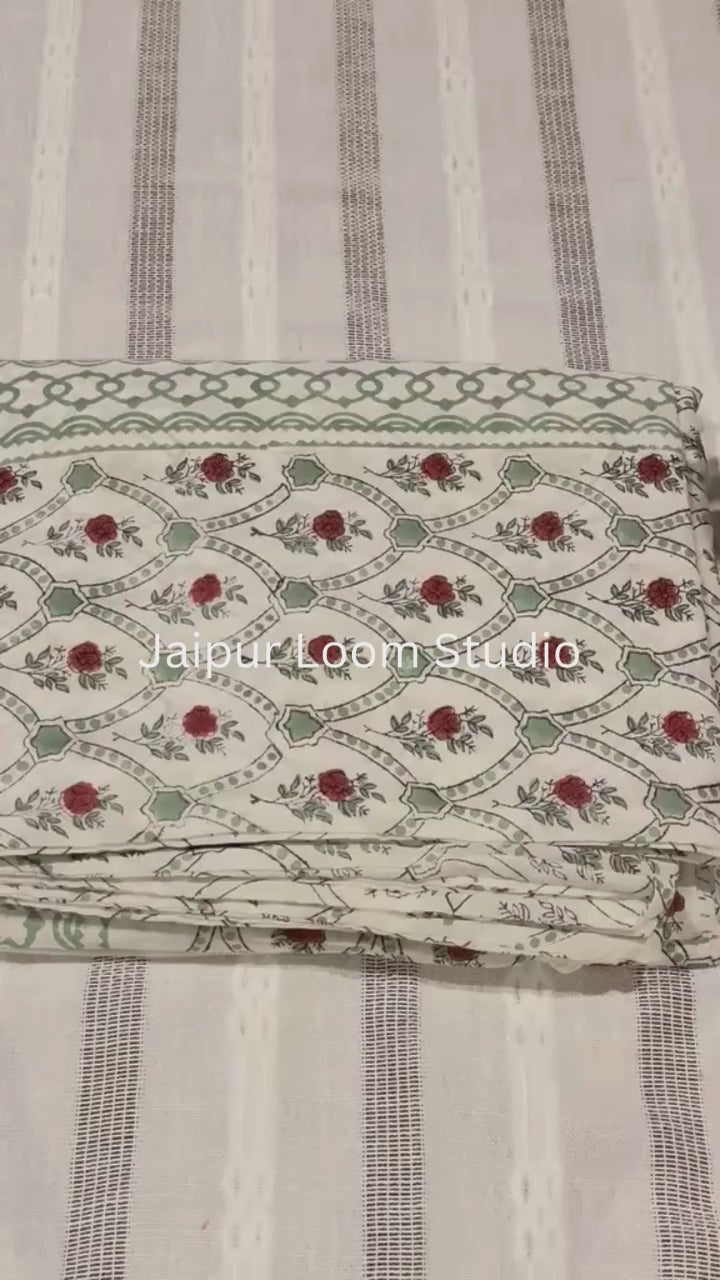 Ruby Flora - Jaipur Hand Block Print 100% Cotton Reversible Quilt Cover Set