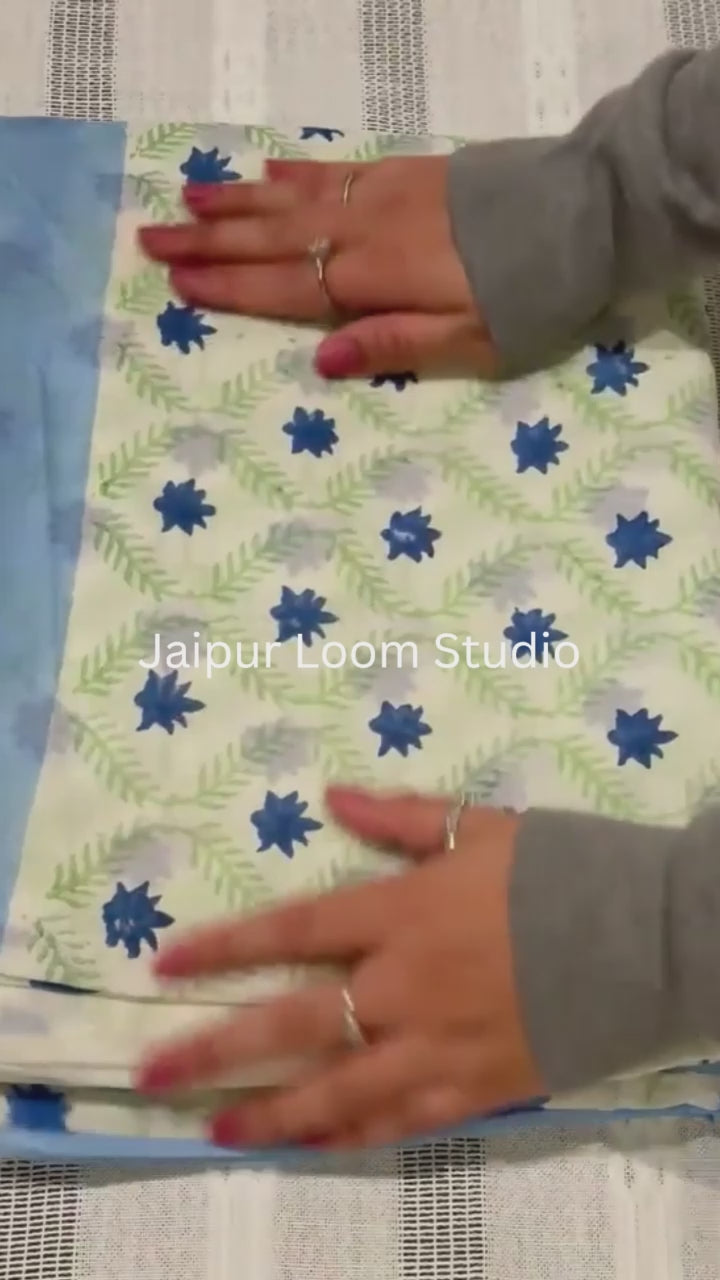 Azure Elephant - Jaipur Hand Block Print 100% Cotton Reversible Quilt Cover Set