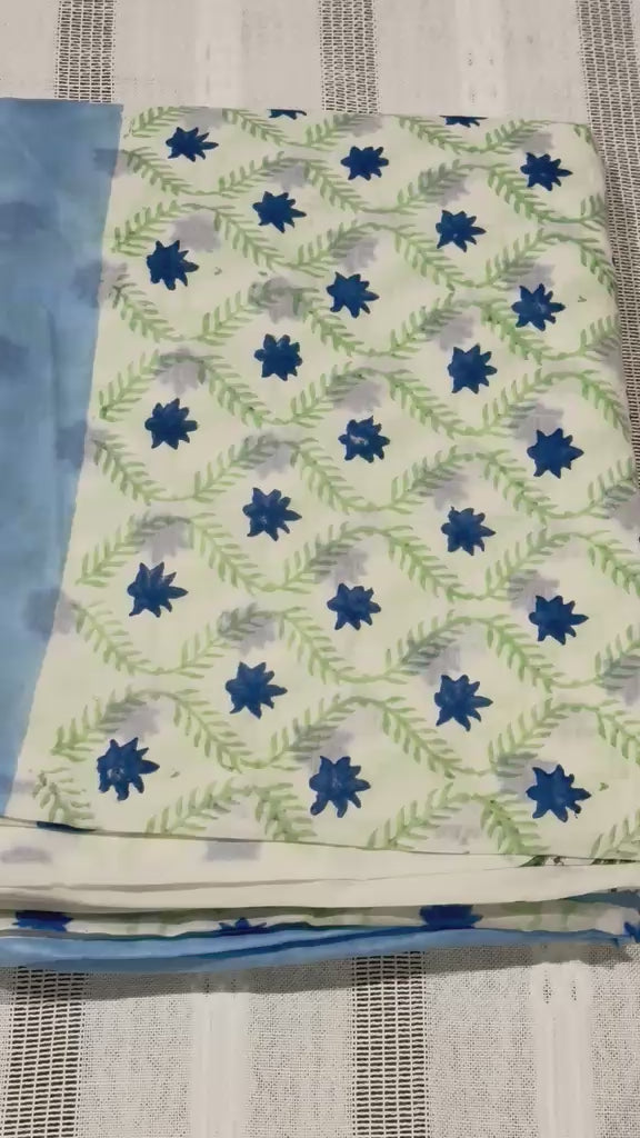 Azure Elephant - Jaipur Hand Block Print 100% Cotton Reversible Quilt Cover Set
