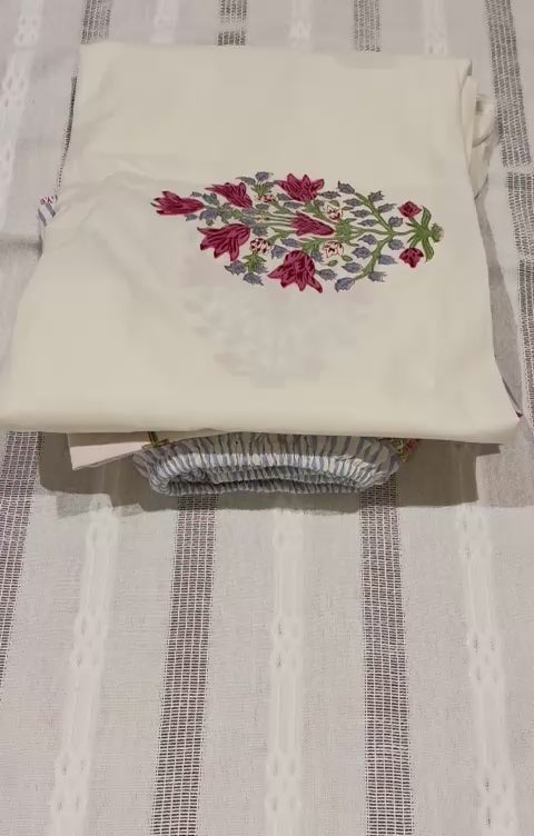 Mughal Bloom - Jaipur Hand Block Print 100% Cotton Fitted Bedsheet Set