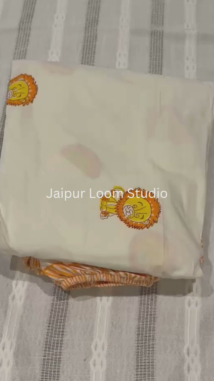 Mischievous Lion - Jaipur Hand Block Print 100% Cotton Fitted Bedsheet Set