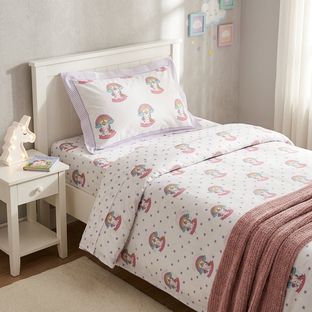 Magical Unicorns and Rainbows 100% Cotton Bedsheet Set - Girls Room Lifestyle