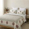 Rose Garden Jaipur Hand Block Print Cotton Quilt Cover Set with Carnation Shams